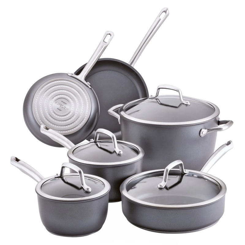 Accolade 10 Piece Hard Anodized Nonstick Induction Cookware Set, Gray