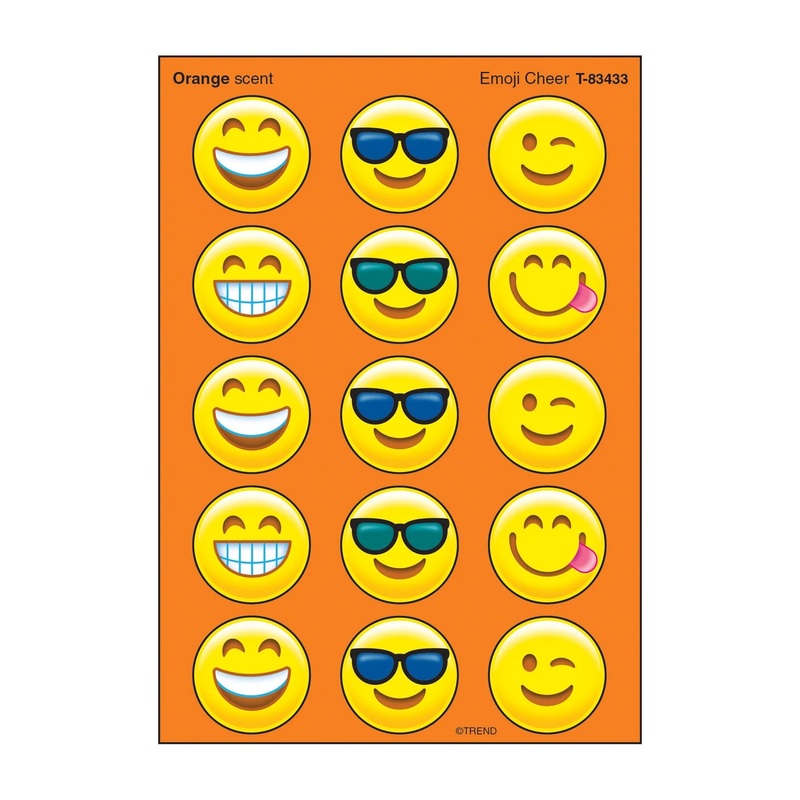 Emoji Cheer, Orange scent Scratch ‘n Sniff Stinky Stickers  Large Round
