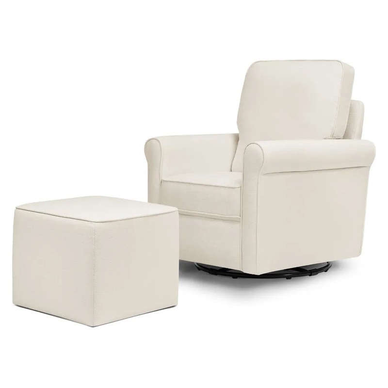 Maya Upholstered Swivel Glider With Ottoman – White