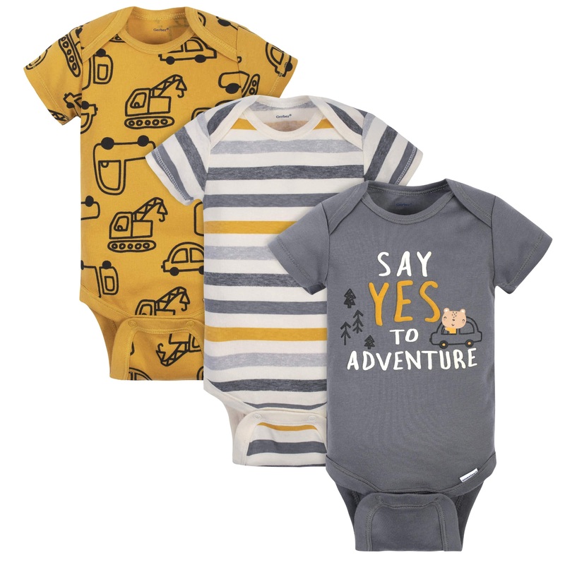 3-Pack Baby Boys Construction Trucks Short Sleeve Onesies Bodysuits