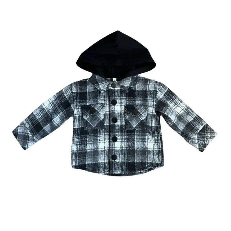 Babysprouts – Hooded Shacket – Black Plaid