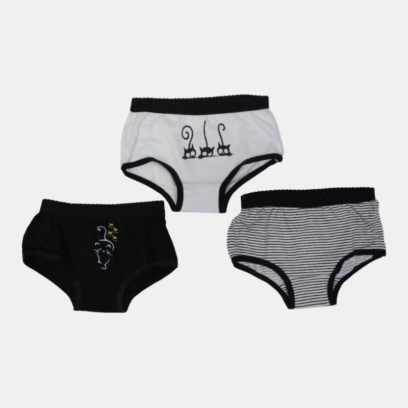 Girls Cotton Panties  Black Cat Design (Pack of 3)