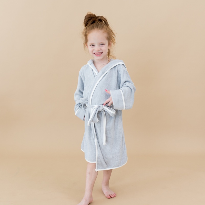 Hooded Bath Robe in Storm with Cloud Trim