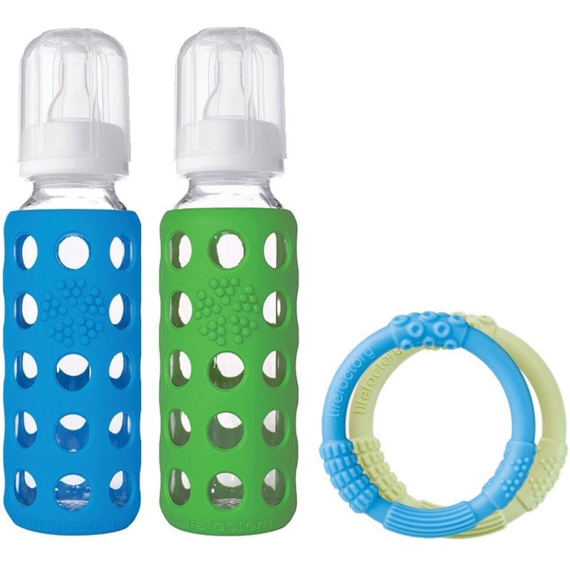 Lifefactory Glass Baby Bottle Gift Set, 9 oz – Ocean/Grass Green