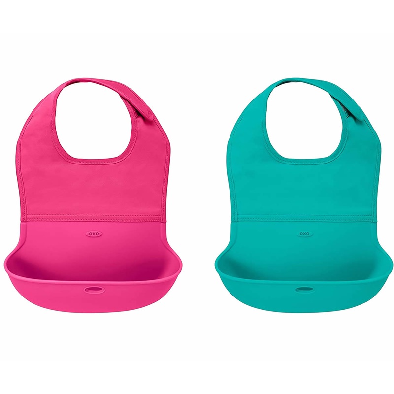 OXO Tot Roll Up Bib, 2-pack – Pink & Teal