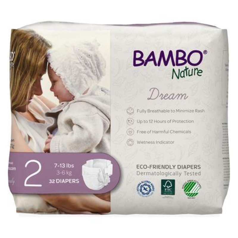 DREAM Eco-Friendly Disposable Diapers – Size 2 – 7-13 lbs (32ct)