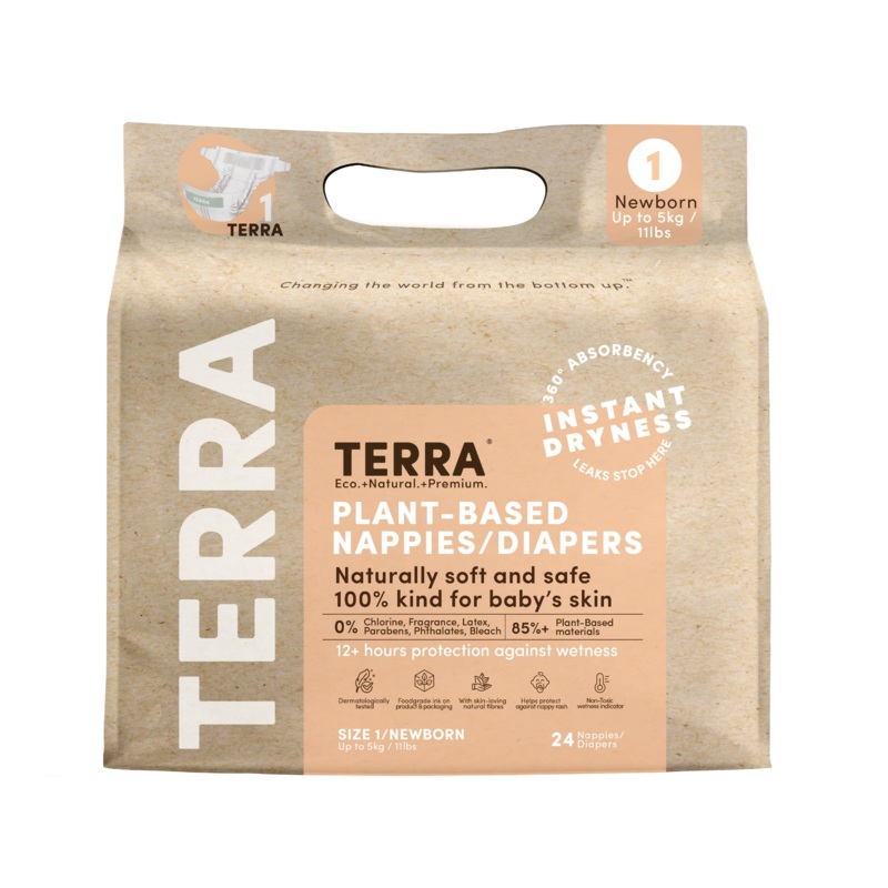 Eco-Friendly Plant-Based Disposable Diapers – Size 1 – up to 11 lbs (24ct)