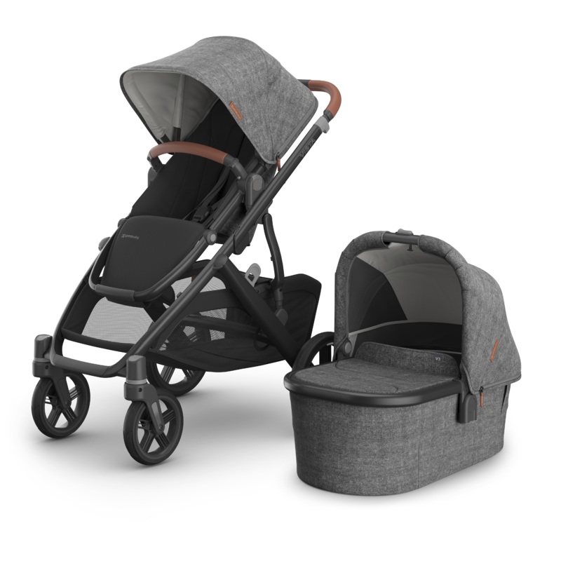 Vista V3 with Bassinet V3 – Greyson (Charcoal Melange/Carbon Frame/Saddle Leather)