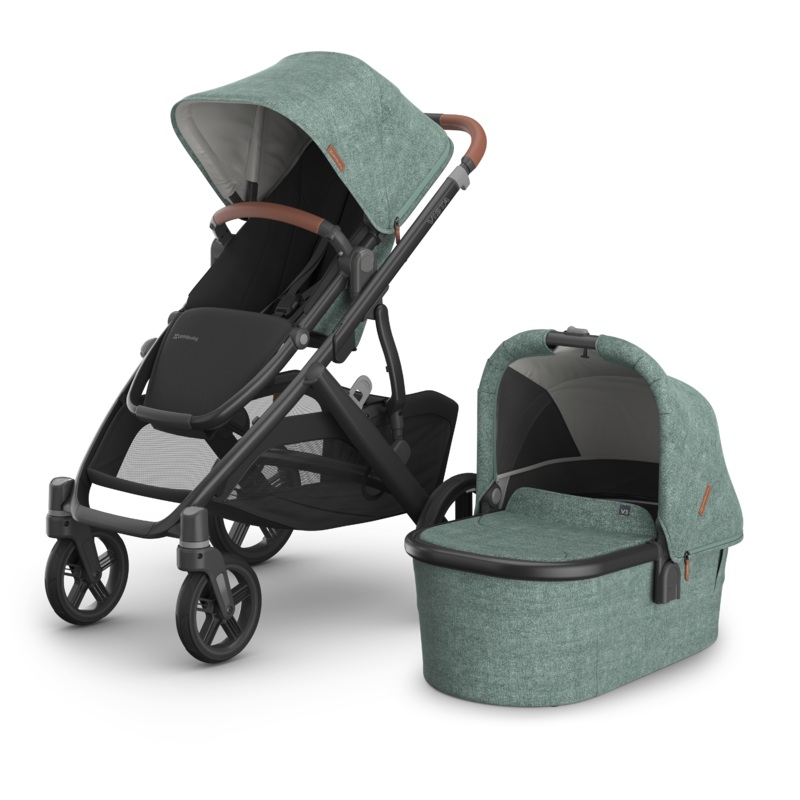 Vista V3 with Bassinet V3 – Gwen (Green Melange/Carbon Frame/Saddle Leather)