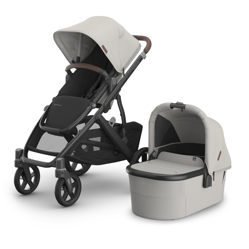 Vista V3 with Bassinet V3 – Savannah (Pearl Grey Jacquard/Carbon Frame/Chestnut Leather)