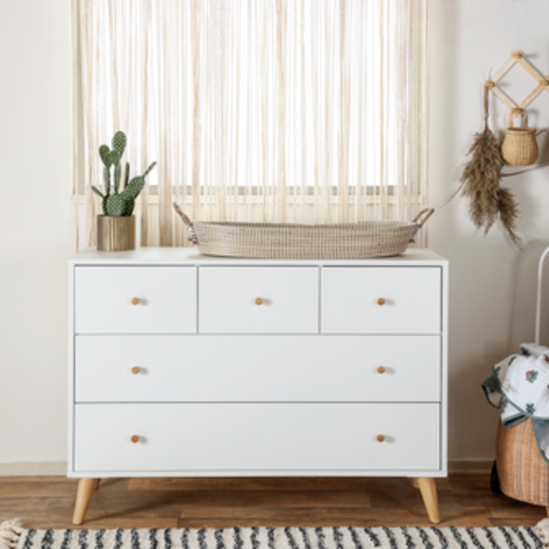 Austin 5-Drawer Dresser – White/Natural