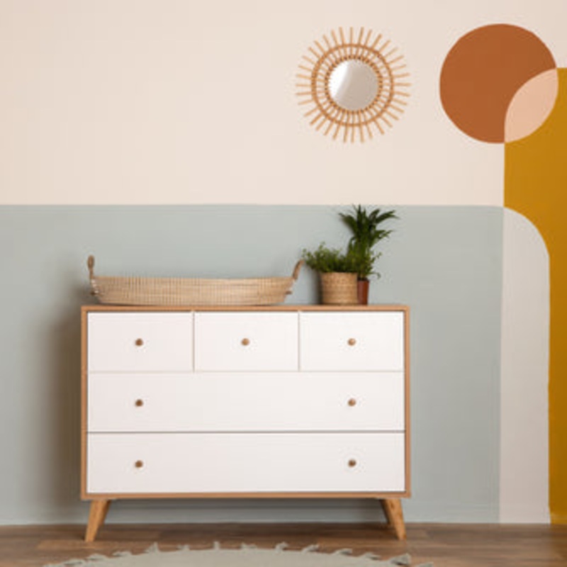 Austin 5-Drawer Dresser – White/Red Oak