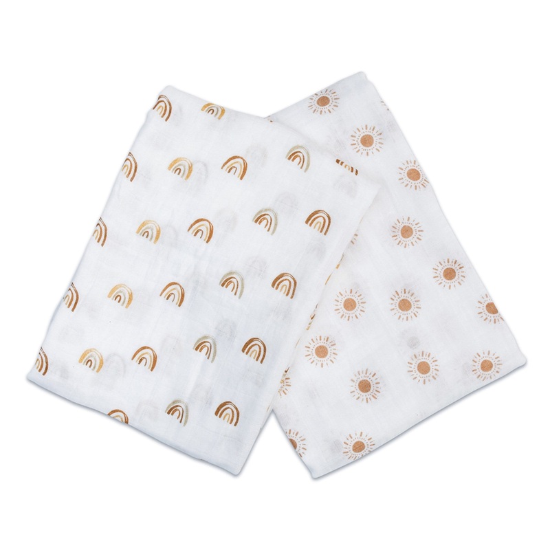 Boho Cotton Swaddles (2PK) – Rainbow/Suns