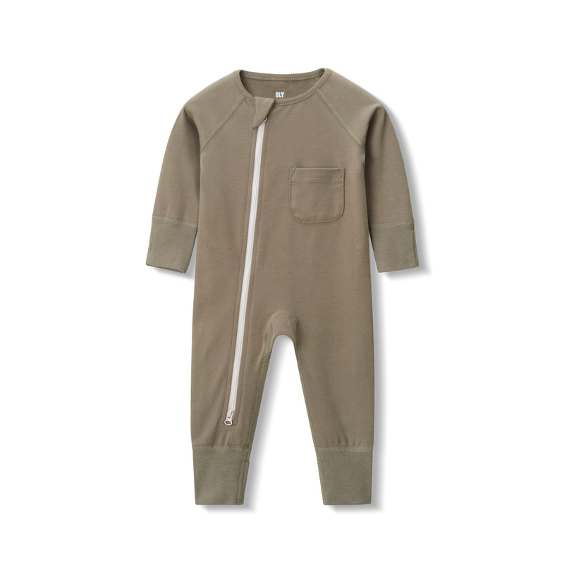 Zip Romper in Olive NB