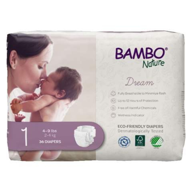 DREAM Eco-Friendly Disposable Diapers – Size 1 – 4-9 lbs (36ct)