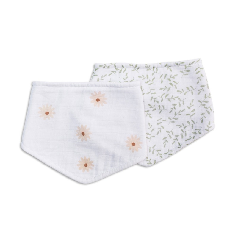Boho – 2PK Cotton Bandana Bibs – Daisy/Greenery