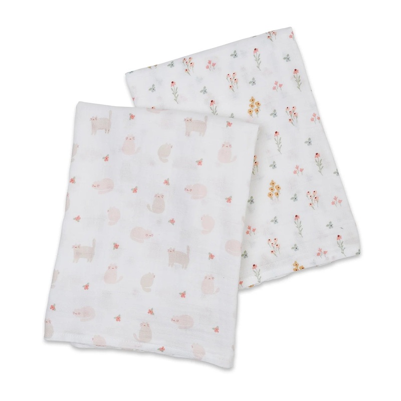 Boho – 2PK Cotton Swaddles – Kitty & Flower