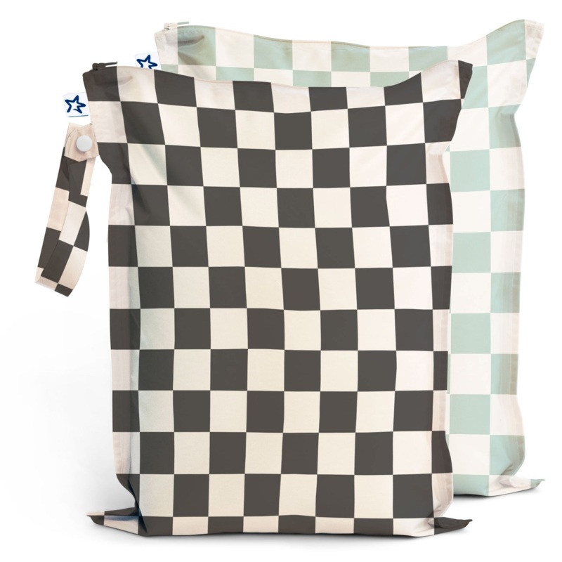 Mess-Proof Wet Bags (2pk) – Black/Sage Checkers